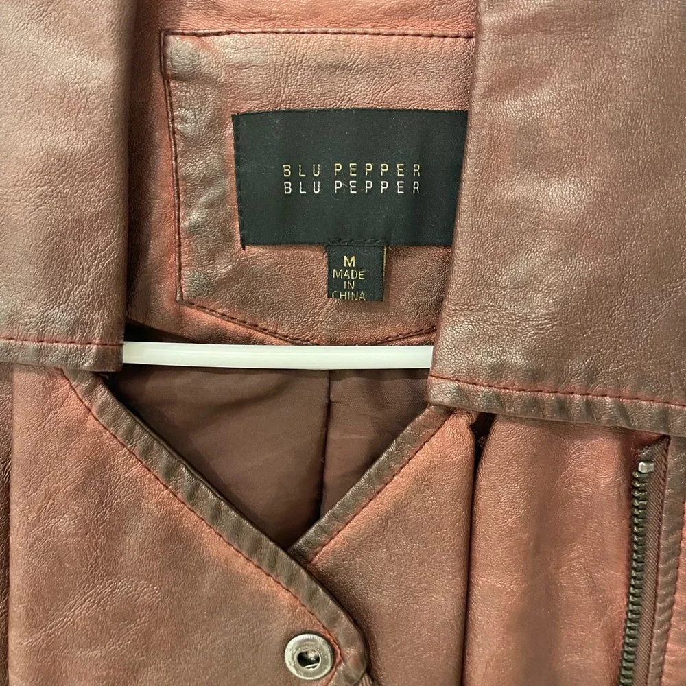 Blu Pepper Deep Red Faux Leather Moto Jacket - Picture 2 of 4